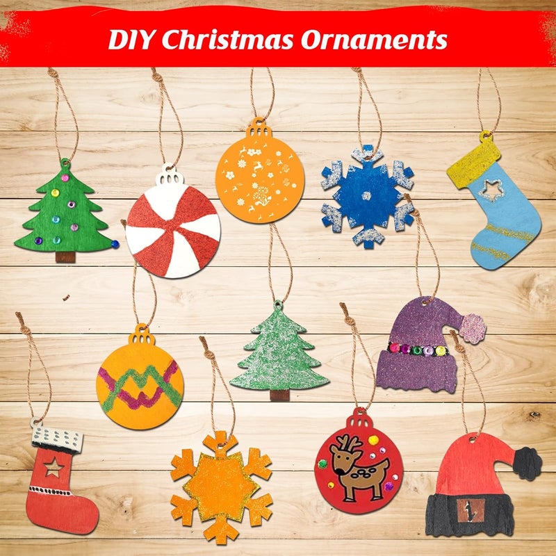 Collabell Christmas Wooden Painting Craft Kit, Paint Your Own Xmas Ornaments, Unfinished Wood Slices Christmas Crafts for Kids Adults, Art and Craft Supplies for Christmas Tree Hanging Decorations - Image 2